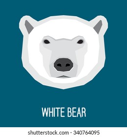 Abstract white bear head isolated on stylish background. Graphic cartoon polar bear portrait for design card, invitation, banner, book, scrapbook, t-shirt, poster, album etc.