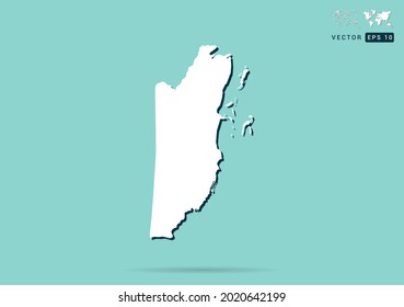 Resumen del mapa blanco de Belice y sombra negra sobre el vector de fondo verde.