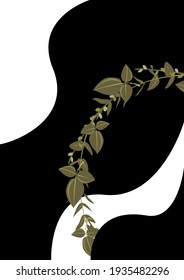 Abstract white and black background with floral wreath. Poster, picture for interior design.