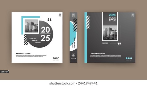 Abstract white black brochure cover design. Fancy info banner frame. Modern ad flyer text. Annual report binder. Title sheet model set. Fancy vector front page. City font blurb art. Blue line figure