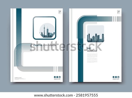 Abstract white black brochure cover design. Fancy info banner frame. Modern ad flyer text. Annual report binder. Title sheet model set. Fancy vector front page. City font blurb art. Green line figure