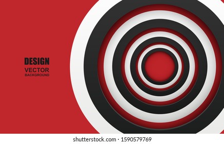 Abstract. White and black circle shape overlap on red background. paper art style. light and shadow. vector.