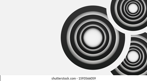 Abstract. White and black circle shape overlap on white background. paper art style. light and shadow. vector.