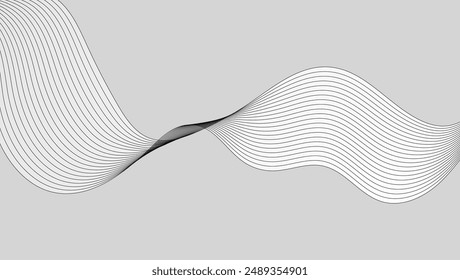 Abstrakte weiße, schwarze, gebogene Linearwellen mit minimalem elegantem Hintergrund. Vektorgrafik-Design