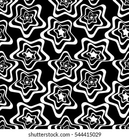 Abstract white, black geometric Seamless pattern.silver stars on a black background.For fabric ,Wallpaper and packaging.Vector illustration.