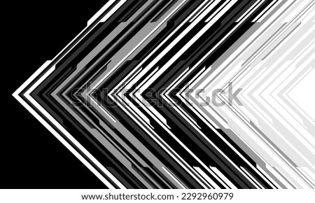 Abstract white black grey arrow cyber circuit pattern direction geometric futuristic technology design modern creative background vector illustration.