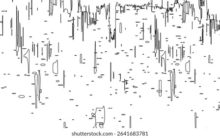 Abstract white and black line art background with a dynamic minimalist pattern reminiscent of urban decay or modern glitch art for creative projects