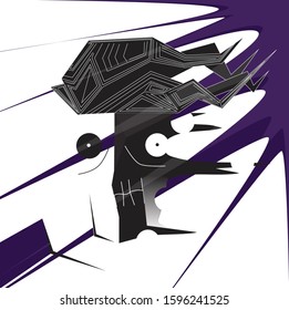 abstract white and blue background with a black graphic in the center, despair, hopelessness, aggression and struggle, vector illustration