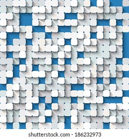 Abstract white and  blue background with mosaic. Seamless digital pattern of squares. Vector illustration.