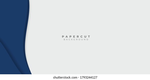 Resumen de fondo blanco y azul con capas de relieve curvadas de papel. Ilustración vectorial. Diseño material. Cartel de corte de papel. Aplicable a banner de negocios, volante, cartel, diseño de folletos