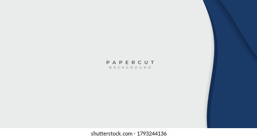 Abstract white and blue background with paper curved relief layers. Vector illustration. Material design. Paper cutting poster. Applicable for business banner, flyer, poster, brochure design