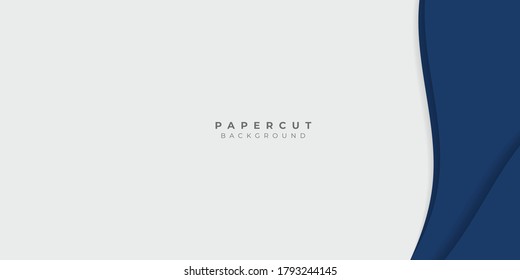 Abstract white and blue background with paper curved relief layers. Vector illustration. Material design. Paper cutting poster. Applicable for business banner, flyer, poster, brochure design