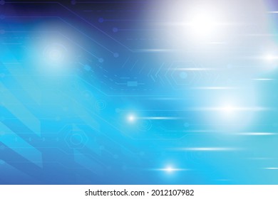 Abstrakter, weißer und blauer geometrischer Hintergrund mit Schaltkreismuster, Sportlicht. Vektorgrafik, Illustration.