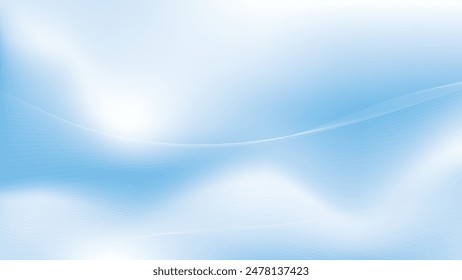 Abstract white and blue color gradient background with wavy lines. Vector illustration.	