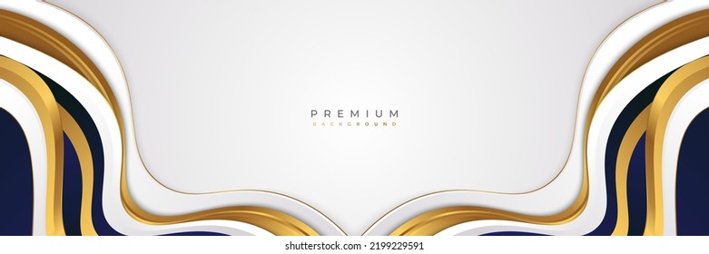 Abstract White, Blue and Gold Luxury Background. Elegant Background with Paper Cut Style