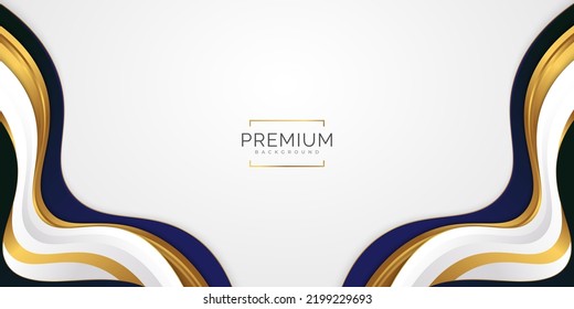 Abstract White, Blue and Gold Luxury Background. Elegant Background with Paper Cut Style