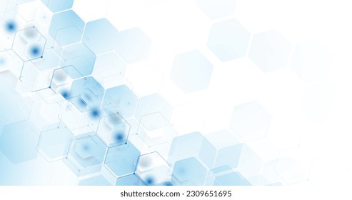 Resumen de fondo hexágono blanco y azul. antecedentes del concepto de ciencia y tecnología de la atención de la salud. Ilustración del vector