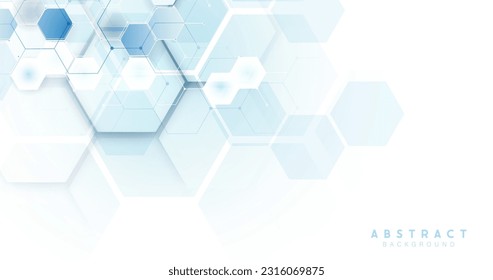 Resumen de fondo hexágono blanco y azul. ciencia y atención de la salud. Antecedentes de concepto futurista y tecnológico. Ilustración del vector