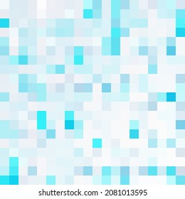 Abstract white and blue mosaic background. Squares random pattern pixel art. Vector illustration.