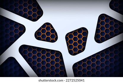 abstract white blue navy gradient overlap layers with hexagon texture background. eps10 vector