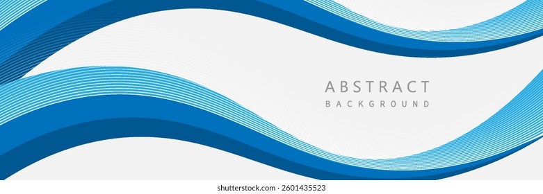 Abstract white and blue wave wide banner background