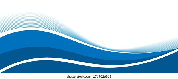 Abstract white and blue wave wide banner background