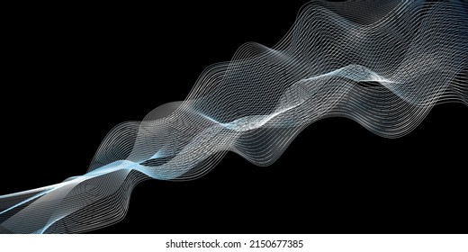 Resumen de olas blancas y azules sobre fondo negro. Ilustración vectorial.