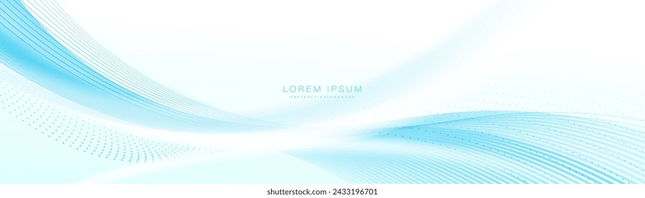 Abstract white and blue wavy line connection technology background. Modern minimal trendy shiny lines pattern. Vector illustration