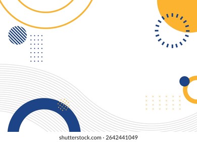 Branco abstrato com elemento de círculo geométrico memphis azul e amarelo para fundo de banner comercial. Pode ser usado para landing page, capas de livros, brochuras, banners, apresentação e papel de parede