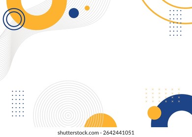 Branco abstrato com elemento de círculo geométrico memphis azul e amarelo para fundo de banner comercial. Pode ser usado para landing page, capas de livros, brochuras, banners, apresentação e papel de parede