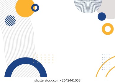Branco abstrato com elemento de círculo geométrico memphis azul e amarelo para fundo de banner comercial. Pode ser usado para landing page, capas de livros, brochuras, banners, apresentação e papel de parede