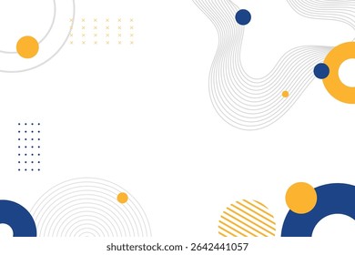 Branco abstrato com elemento de círculo geométrico memphis azul e amarelo para fundo de banner comercial. Pode ser usado para landing page, capas de livros, brochuras, banners, apresentação e papel de parede