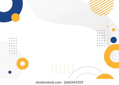 Branco abstrato com elemento de círculo geométrico memphis azul e amarelo para fundo de banner comercial. Pode ser usado para landing page, capas de livros, brochuras, banners, apresentação e papel de parede