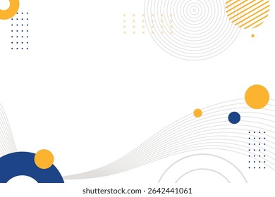Branco abstrato com elemento de círculo geométrico memphis azul e amarelo para fundo de banner comercial. Pode ser usado para landing page, capas de livros, brochuras, banners, apresentação e papel de parede