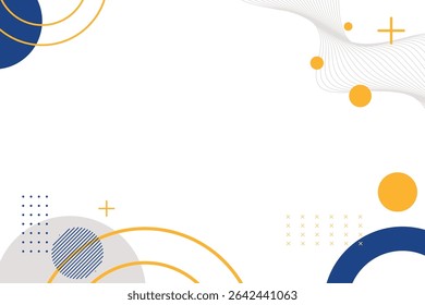 Branco abstrato com elemento de círculo geométrico memphis azul e amarelo para fundo de banner comercial. Pode ser usado para landing page, capas de livros, brochuras, banners, apresentação e papel de parede