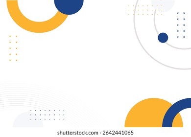Branco abstrato com elemento de círculo geométrico memphis azul e amarelo para fundo de banner comercial. Pode ser usado para landing page, capas de livros, brochuras, banners, apresentação e papel de parede