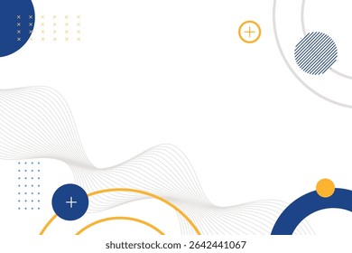 Branco abstrato com elemento de círculo geométrico memphis azul e amarelo para fundo de banner comercial. Pode ser usado para landing page, capas de livros, brochuras, banners, apresentação e papel de parede