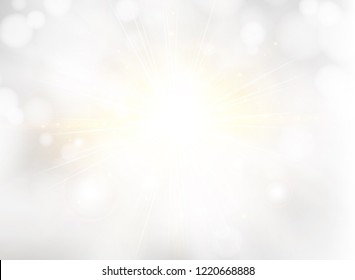 Abstract white blurred beautiful shine background with bokeh and sunlight. Vector illustration