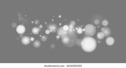 Abstract white bokeh background with glow and glitter. Shiny, festive, and magical design for holiday, Xmas, or celebration themes. Modern, luminous vector illustration.