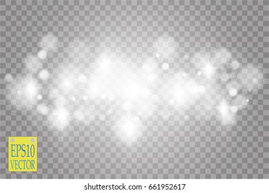 Abstract white bokeh effect explosion with sparks modern design. Glow star burst or firework light effect. Sparkles light vector transparent background. Christmas Concept. Flicker magic effect