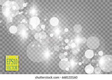 Abstract white bokeh effect explosion with sparks modern design. Glow star burst or firework light effect. Sparkles light vector transparent background. Christmas Concept. Flicker magic effect