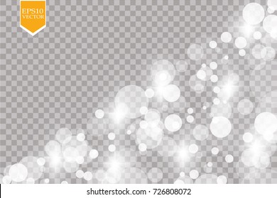 Abstract white bokeh effect explosion with sparks modern design. Glow star burst or firework light effect. Sparkles light vector transparent background. Christmas Concept. Flicker magic effect