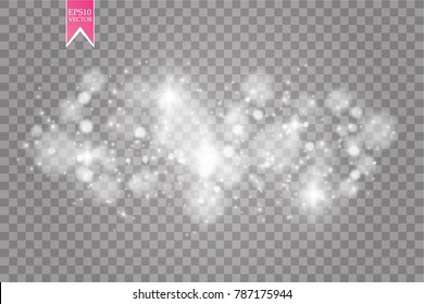 Abstract white bokeh effect explosion with sparks modern design. Glow star burst or firework light effect. Sparkles light vector transparent background. Christmas Concept. Flicker magic effect