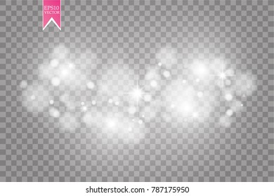 Abstract white bokeh effect explosion with sparks modern design. Glow star burst or firework light effect. Sparkles light vector transparent background. Christmas Concept. Flicker magic effect