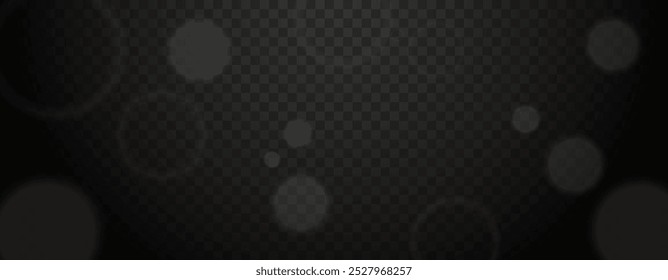 Efecto de luz bokeh blanco Abstractas con partículas brillantes sobre fondo transparente. Círculos borrosos en atmósfera oscura