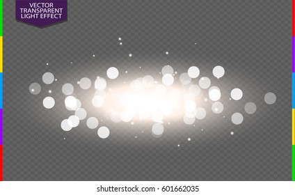 Abstract white bokeh light effect explosion sparks modern design. Glow star burst blur defocused. Sparkles light vector transparent background. Christmas Concept. Flicker magic effect