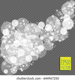 Abstract white bokeh light effect explosion sparks modern design. Glow star burst blur defocused. Sparkles light vector transparent background. Christmas Concept. Flicker magic effect