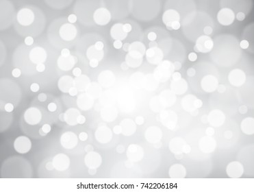 Abstraktes weißes Bokeh-Licht auf grauem Hintergrund, Vektorgrafik.