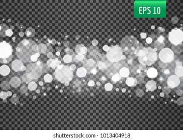 Abstract white bokeh lights on the transparent background, vector illustration