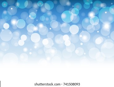 Abstract white bokeh on blue background with a light blur. Vector illustration